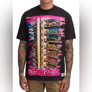 Reigning Fury LOST ANGELES Graffiti Short Sleeve Tee Shirt in Black Size Large